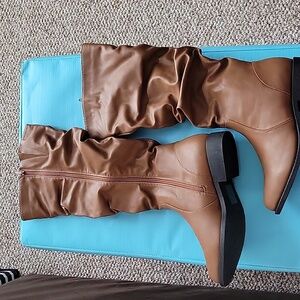 Qipid Cognac Crinkle Zip Side Boots 8